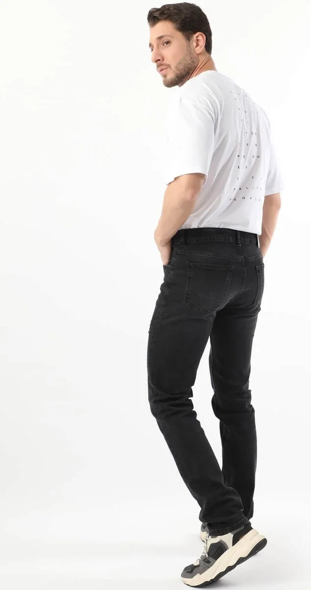 Banny Jeans Men Ripped Detailed Jean Trousers Black
