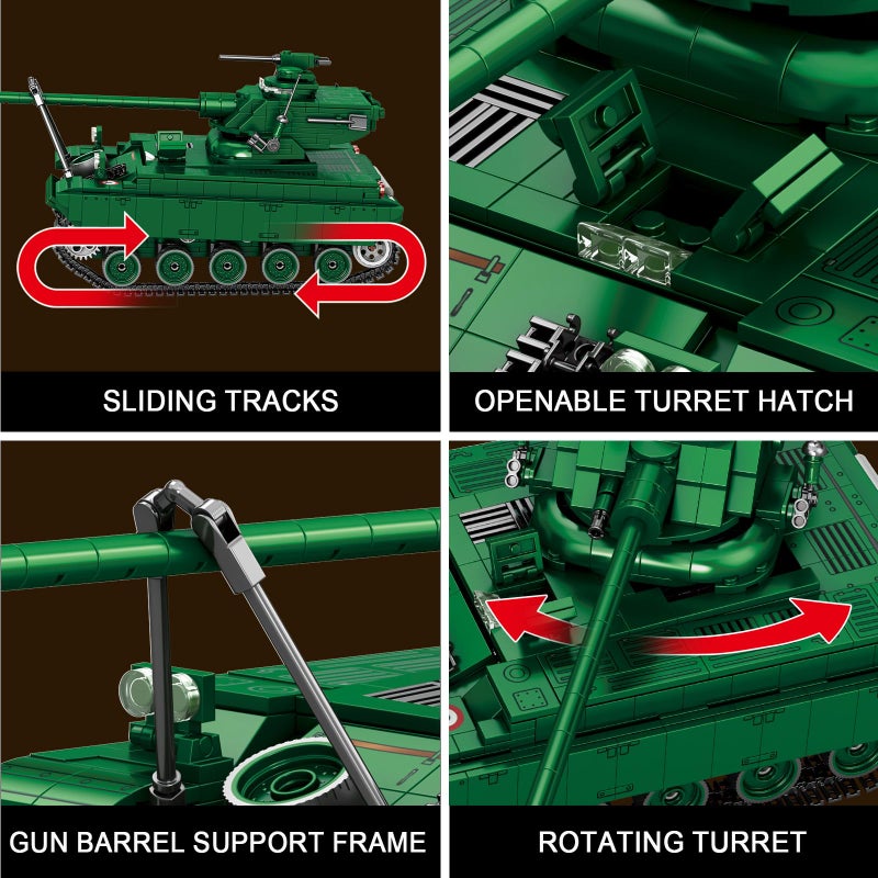 Reobrix AMX-13 Light Tank Building Set, 1:28 Scale Military French Tank Model Toy Set for Military Fans, 1037 PCS Collectible Building Block Kit, Ideal Gift for Adults Boys Age 14+ - Image 4