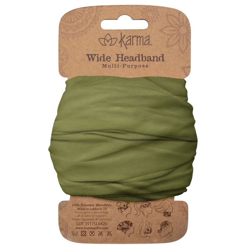 Karma Olive Headband for Women - Wide - Fabric Headband and Stretchy Hair Scarf - Green - Image 1