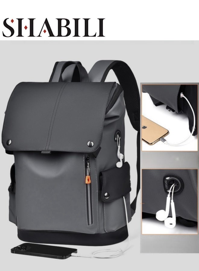SHABILI Men's Contrast Color Backpack, Boys' Large Capacity School Bag Back Bag Laptop Bag Office Bag Briefcase, PU Leather Notebook Bag College Bag Tourist Bag Office Bag for Teenager and College Students - Image 1