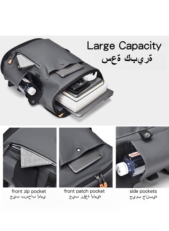 SHABILI Men's Contrast Color Backpack, Boys' Large Capacity School Bag Back Bag Laptop Bag Office Bag Briefcase, PU Leather Notebook Bag College Bag Tourist Bag Office Bag for Teenager and College Students - Image 4