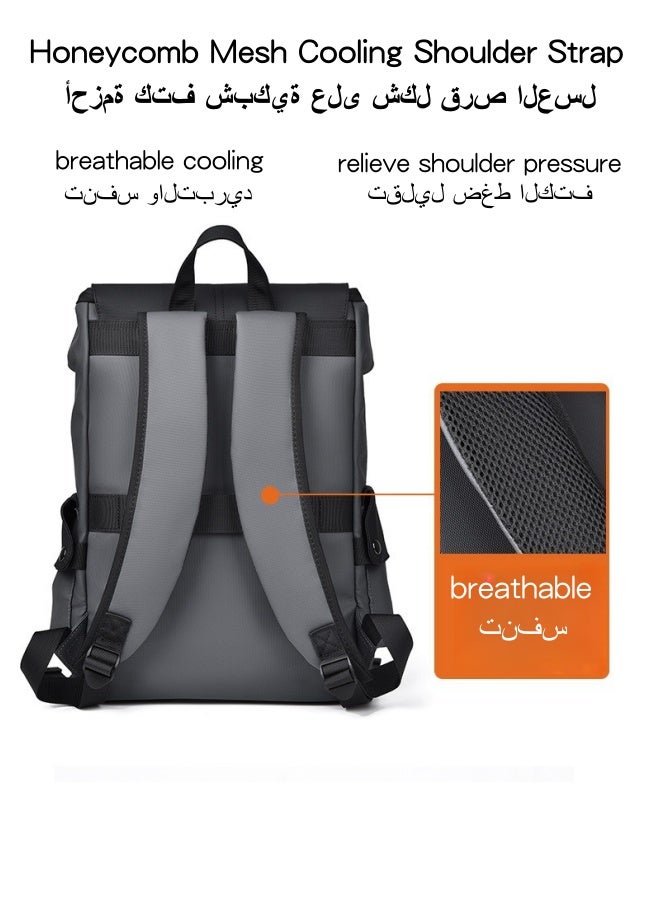 SHABILI Men's Contrast Color Backpack, Boys' Large Capacity School Bag Back Bag Laptop Bag Office Bag Briefcase, PU Leather Notebook Bag College Bag Tourist Bag Office Bag for Teenager and College Students - Image 3