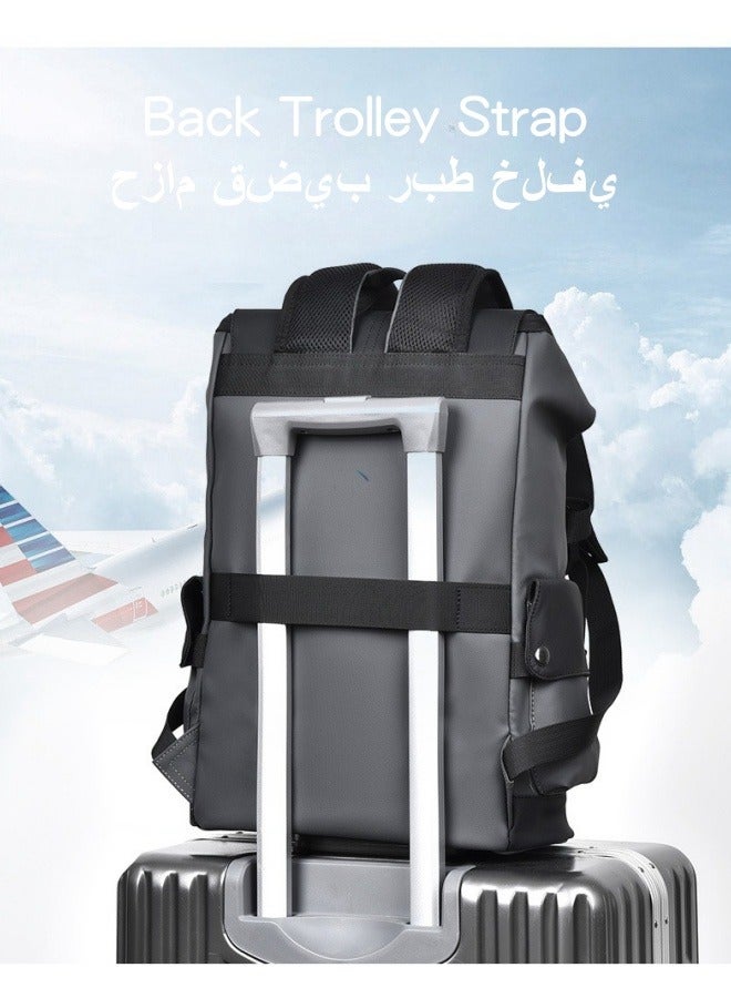 SHABILI Men's Contrast Color Backpack, Boys' Large Capacity School Bag Back Bag Laptop Bag Office Bag Briefcase, PU Leather Notebook Bag College Bag Tourist Bag Office Bag for Teenager and College Students - Image 2