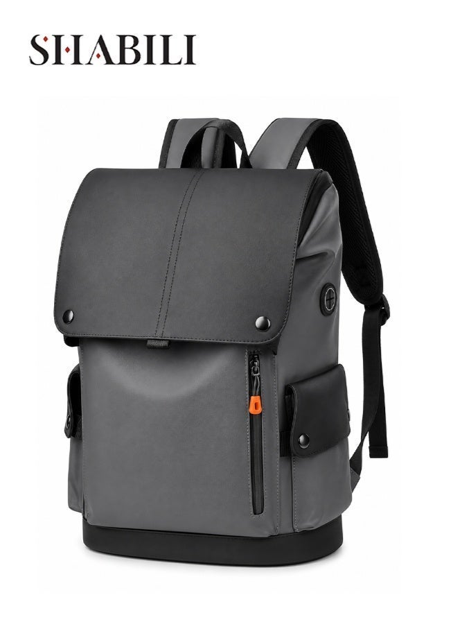 SHABILI Men's Contrast Color Backpack, Boys' Large Capacity School Bag Back Bag Laptop Bag Office Bag Briefcase, PU Leather Notebook Bag College Bag Tourist Bag Office Bag for Teenager and College Students - Image 1