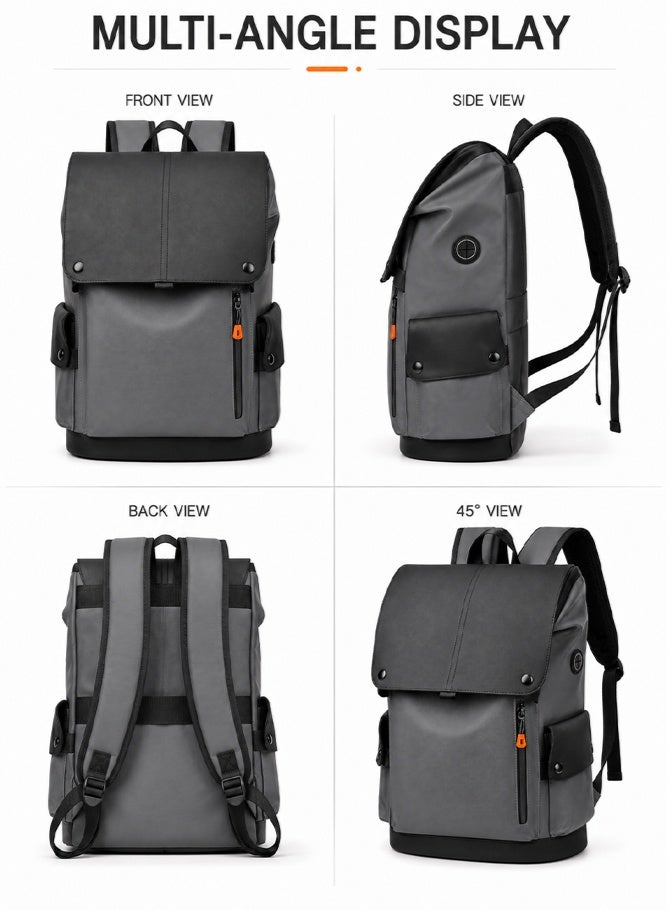 SHABILI Men's Contrast Color Backpack, Boys' Large Capacity School Bag Back Bag Laptop Bag Office Bag Briefcase, PU Leather Notebook Bag College Bag Tourist Bag Office Bag for Teenager and College Students - Image 4