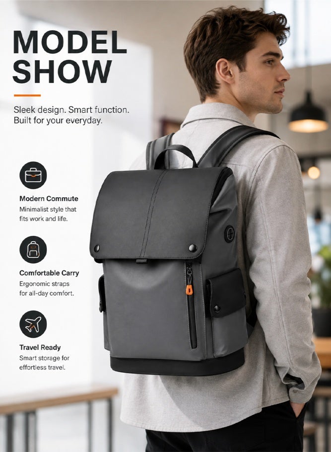 SHABILI Men's Contrast Color Backpack, Boys' Large Capacity School Bag Back Bag Laptop Bag Office Bag Briefcase, PU Leather Notebook Bag College Bag Tourist Bag Office Bag for Teenager and College Students - Image 2