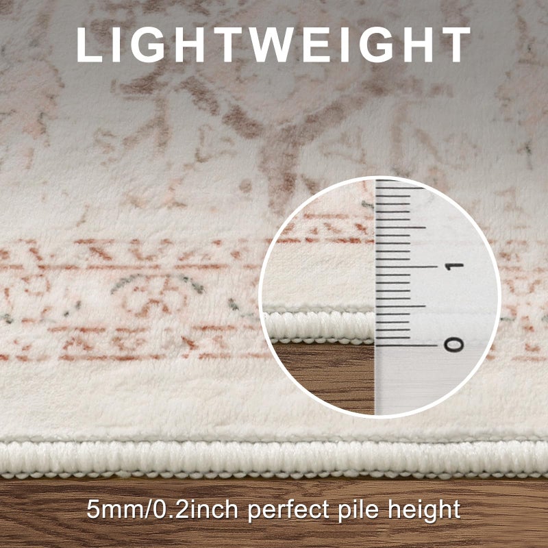 LIVEBOX Pink Area Rug 5x7 - Soft Rugs for Bedroom, Non-Slip Pink Rugs for Bedroom Girls, Vintage Washable Cute Aesthetic Rug for Nursery Dining Room, Retro Print Distressed Accent Carpet for Apartment - Image 4