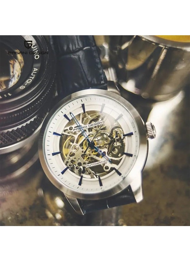 PAGANI DESIGN - Men's Automatic Mechanical Watches ,Waterproof,Leather Strap 43MM Mechanical Skeleton Sapphire Glass Surface Stainless Steel Case, Fashion Casual Business Watches PD1638 - Image 1