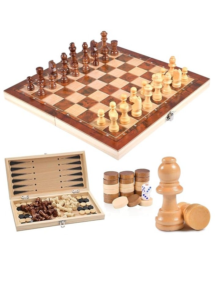 لعبة شطرنج خشبية، لعبة شطرنج 3 في 1، للنساء والرجال، لعبة الطاولة، لوح شطرنج قابل للطي، خشب، حقيبة قابلة للقفل، مجموعة شطرنج للأطفال والكبار، الحفلات والسفر، 29 × 29 سم - Image 1