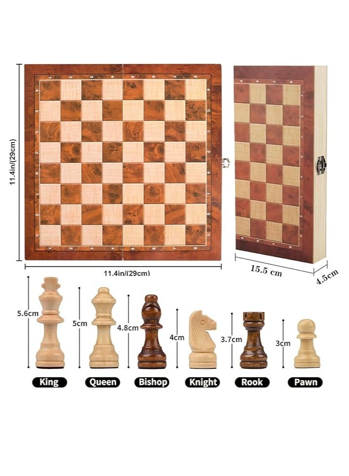 لعبة شطرنج خشبية، لعبة شطرنج 3 في 1، للنساء والرجال، لعبة الطاولة، لوح شطرنج قابل للطي، خشب، حقيبة قابلة للقفل، مجموعة شطرنج للأطفال والكبار، الحفلات والسفر، 29 × 29 سم - Image 2