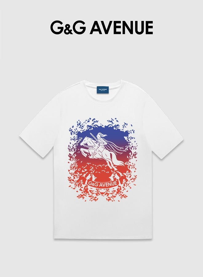 G&G AVENUE Men's Oversized round neck T-shirt, pure cotton thick and high-quality, 1/2 sleeve shirt slim fit new trend white Heavy cotton fabric - Image 1