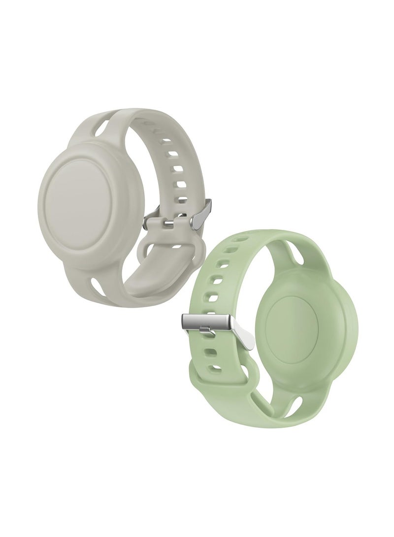 Y&D 2 Pack Airtag Bracelet for Kids Waterproof Silicone Wristband Full Case Cover Holder Anti Lost Band Hidden Accessories Toddler Child Tracker Strap Green and Gray  - Image 1