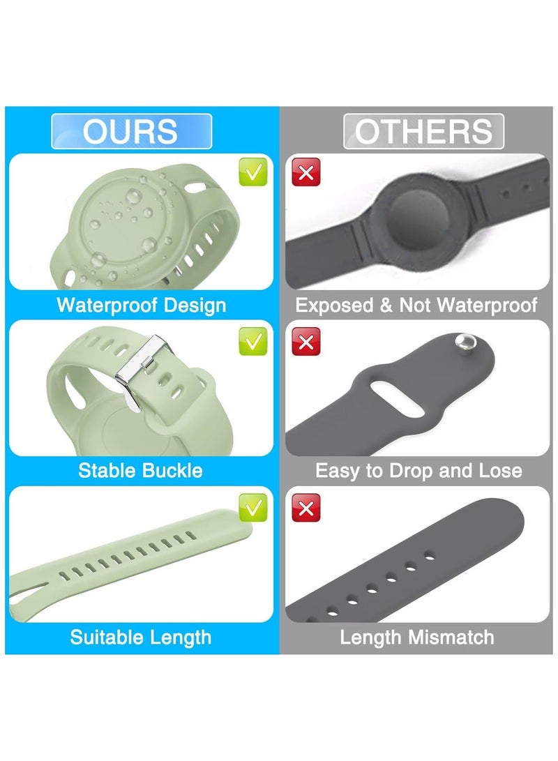 Y&D 2 Pack Airtag Bracelet for Kids Waterproof Silicone Wristband Full Case Cover Holder Anti Lost Band Hidden Accessories Toddler Child Tracker Strap Green and Gray  - Image 5