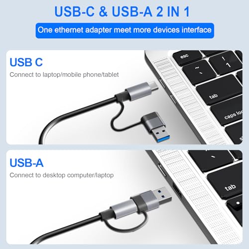 Denlane USB C USB 3.0 to Ethernet Adapter, 5 in 2 Gigabit USB Ethernet Hub for Laptop with 4-Port USB-A 3.0 and USBC, 1000Mbps RJ45 LAN Network Adapter Compatible with MacBook/iPad Pro/Phone/Tablet - Image 5