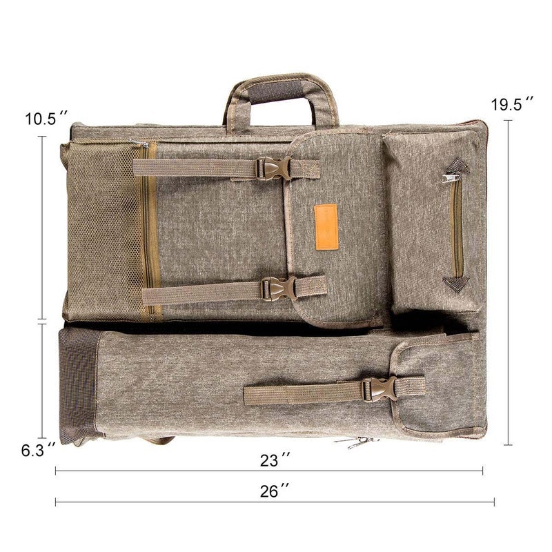 TRANSON Art Portfolio Case Artist Backpack Canvas Bag Large 26â€ x 19.5â€ Khaki - Image 4