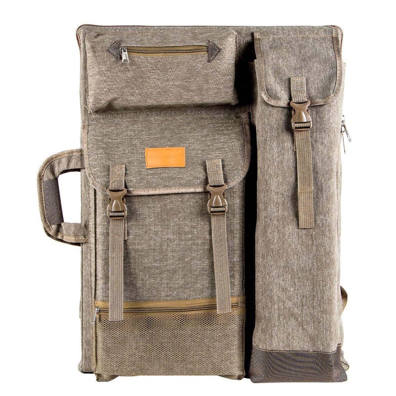 TRANSON Art Portfolio Case Artist Backpack Canvas Bag Large 26â€ x 19.5â€ Khaki - Image 1