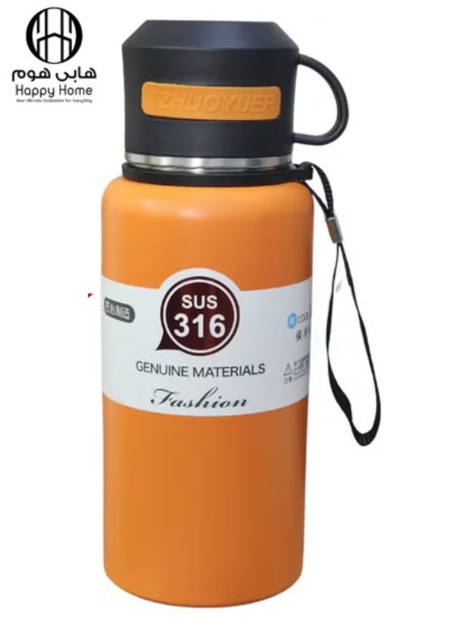 Happy Home Stainless Steel Thermos Flask with Tea Infuser and Mug to Keep Hot Drinks for 12 Hours and Cold Drinks for 6 Hours 800ml - Orange - Image 1