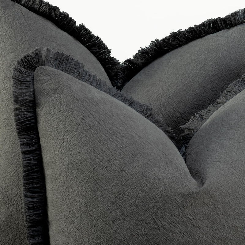 ZWJD Pillow Covers 18x18 Set of 2 Dark Gray Throw Pillow Covers with Fringe Chic Cotton Decorative Pillows Square Cushion Covers for Sofa Couch Bed Living Room Farmhouse Boho Decor - Image 2