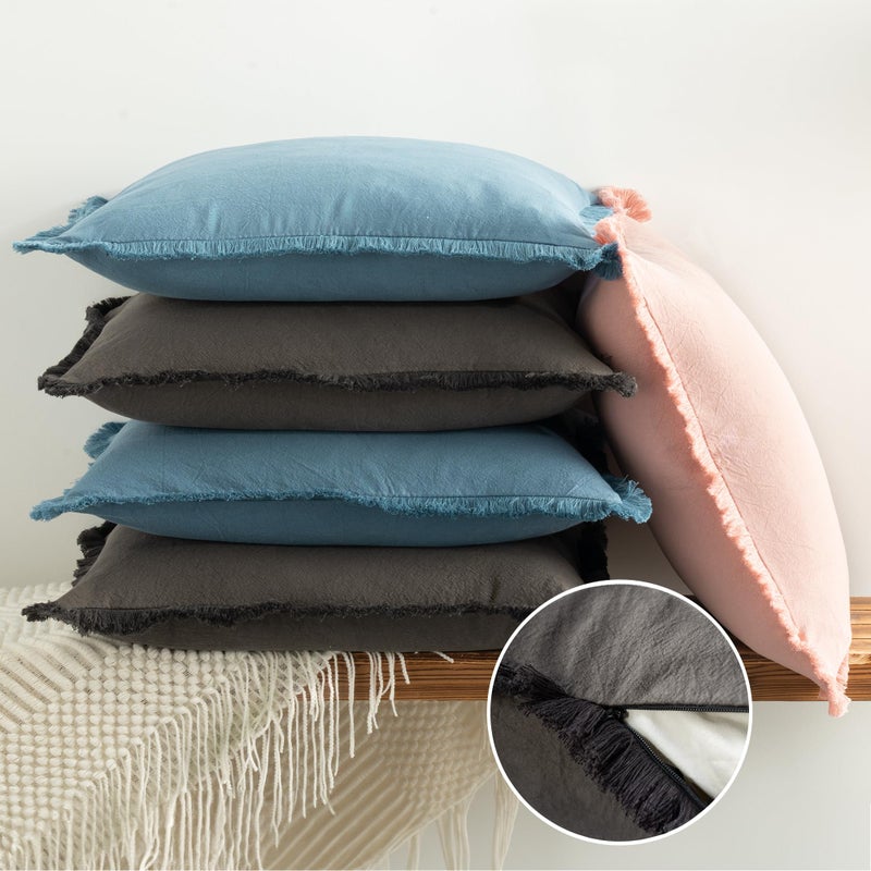 ZWJD Pillow Covers 18x18 Set of 2 Dark Gray Throw Pillow Covers with Fringe Chic Cotton Decorative Pillows Square Cushion Covers for Sofa Couch Bed Living Room Farmhouse Boho Decor - Image 5