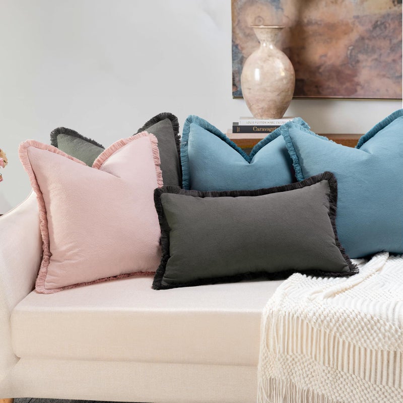 ZWJD Pillow Covers 18x18 Set of 2 Dark Gray Throw Pillow Covers with Fringe Chic Cotton Decorative Pillows Square Cushion Covers for Sofa Couch Bed Living Room Farmhouse Boho Decor - Image 4