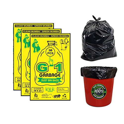 G1 Premium Garbage Bags | Medium Size | Black | 19 X 21 Inch | 3 Packs Of 30 pcs | Total 90 pcs - Image 1