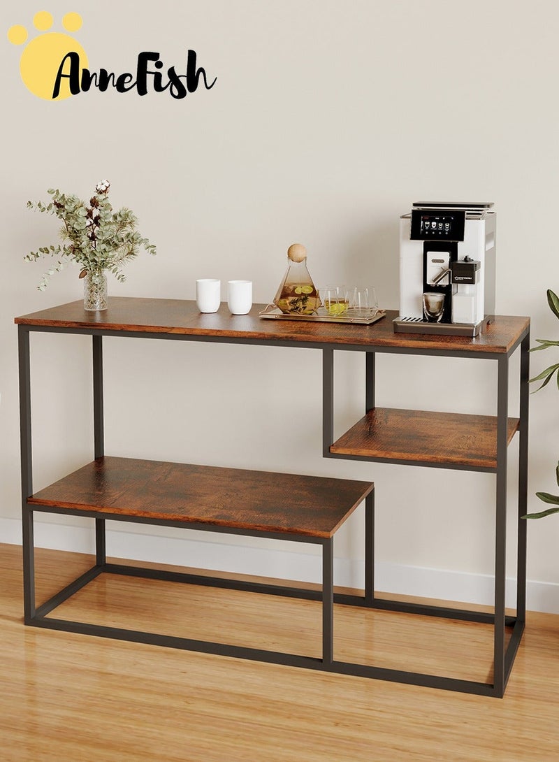 آن فش قطعتان من طاولات الكونسول ثلاثية الطبقات، مقاس 120 × 40 × 80 سم، مع رف تخزين، مناسبة للأريكة والمدخل وغرفة المعيشة. - Image 2