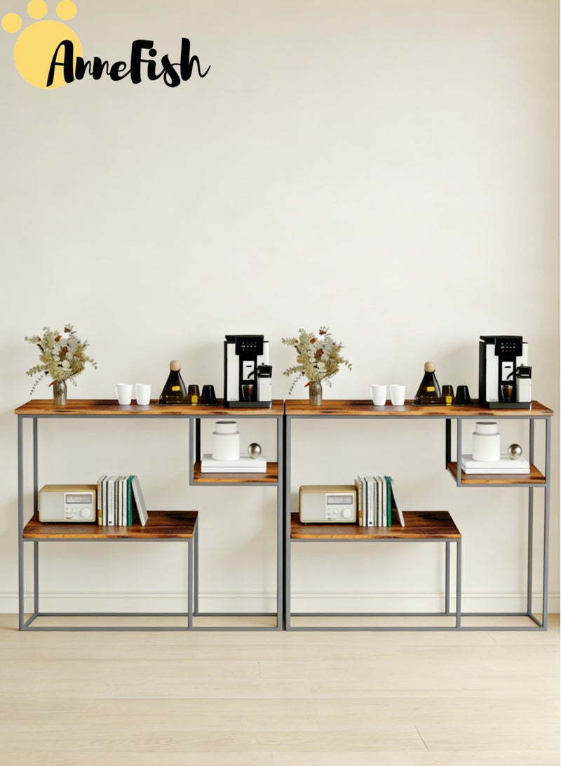 آن فش قطعتان من طاولات الكونسول ثلاثية الطبقات، مقاس 120 × 40 × 80 سم، مع رف تخزين، مناسبة للأريكة والمدخل وغرفة المعيشة. - Image 1