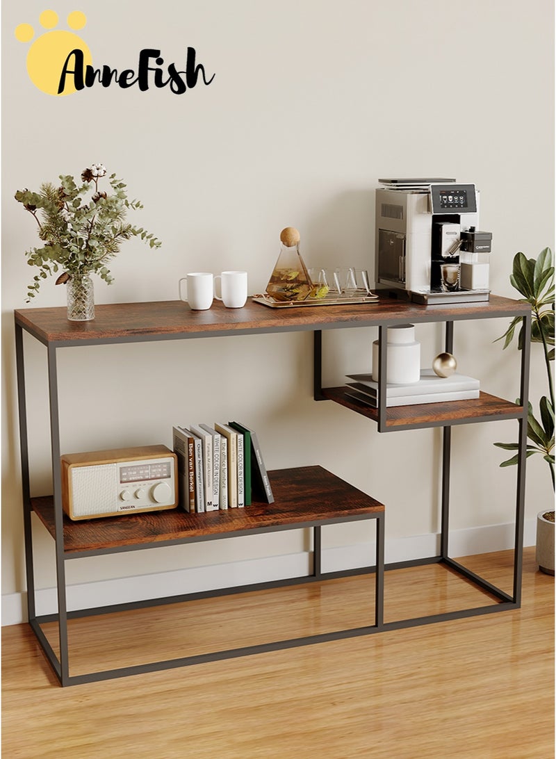 آن فش قطعتان من طاولات الكونسول ثلاثية الطبقات، مقاس 120 × 40 × 80 سم، مع رف تخزين، مناسبة للأريكة والمدخل وغرفة المعيشة. - Image 4