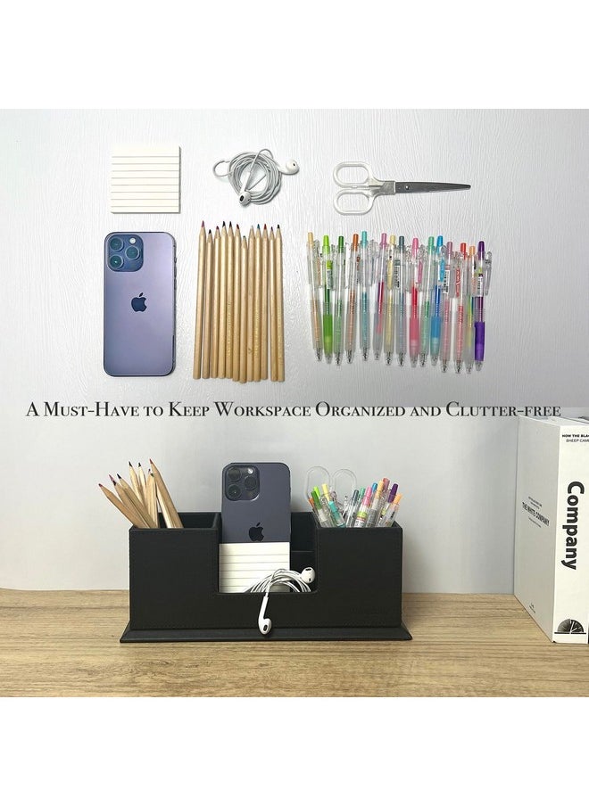 UnionBasic UnionBasic Desk Organizer, Desktop Caddy Leather Multi-compartment Pen Holder Office Stationer Organizer, Black  - Image 2