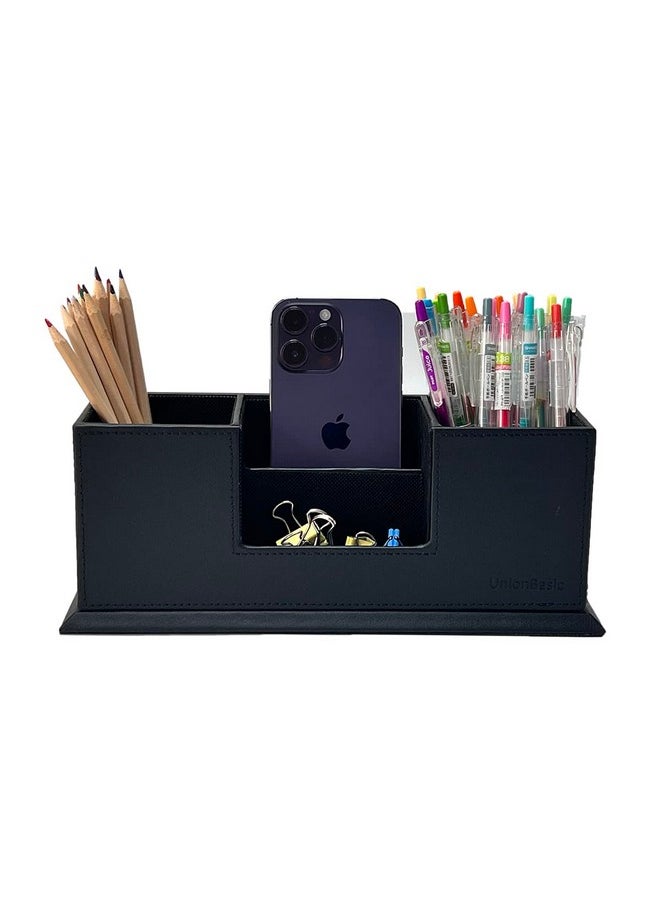 UnionBasic UnionBasic Desk Organizer, Desktop Caddy Leather Multi-compartment Pen Holder Office Stationer Organizer, Black  - Image 5