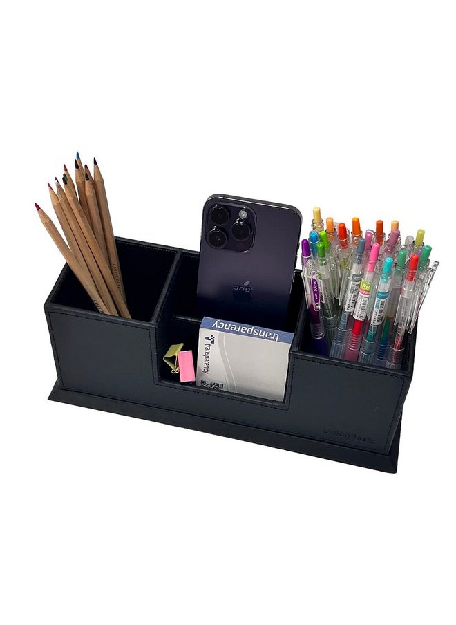 UnionBasic UnionBasic Desk Organizer, Desktop Caddy Leather Multi-compartment Pen Holder Office Stationer Organizer, Black  - Image 4