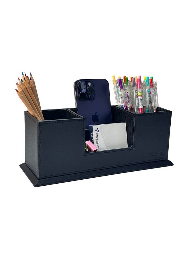 UnionBasic UnionBasic Desk Organizer, Desktop Caddy Leather Multi-compartment Pen Holder Office Stationer Organizer, Black  - Image 1