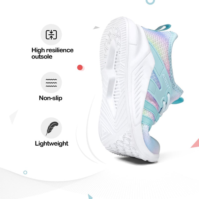 RUNSIDE Girls Tennis Shoes Lightweight Sports Kids Sneakers Lace-up for Running/Walking, Toddler/Little Kid/Big Kid Gradient Blue - Image 4