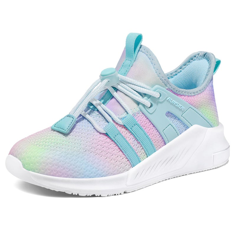 RUNSIDE Girls Tennis Shoes Lightweight Sports Kids Sneakers Lace-up for Running/Walking, Toddler/Little Kid/Big Kid Gradient Blue - Image 1