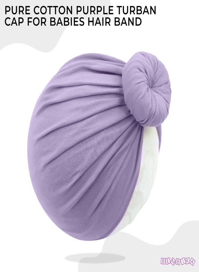 BEMBIKA Beanie Bun Headband for Baby Girls Soft & Stretchy Hair Accessories, Stylish Newborn & Toddler Headband -(3-36 Months | Lavender) - Image 2