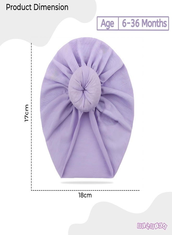 BEMBIKA Beanie Bun Headband for Baby Girls Soft & Stretchy Hair Accessories, Stylish Newborn & Toddler Headband -(3-36 Months | Lavender) - Image 3