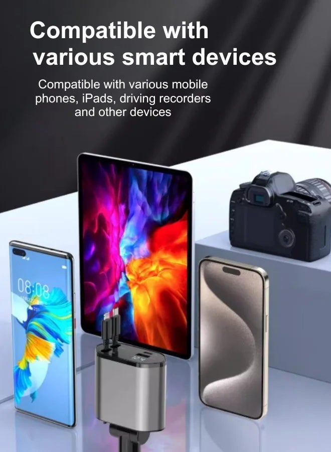 120W Car Charger, 4-In-1 USB Pd Car Charger Type C Fast Charging, Retractable Cable (31.5 Inch) And 2 Usb Ports Car Charger Adapter Type-C & Lightning Cables Compatible With Iphone 16/15/14/13/12 Pro Max Xr, Ipad, Pixel - Image 5