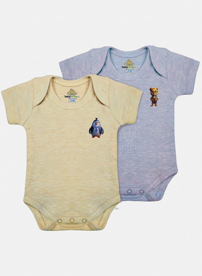 Baby Unisex Printed Short Sleeves Cotton Bodysuit (Pack Of 2)