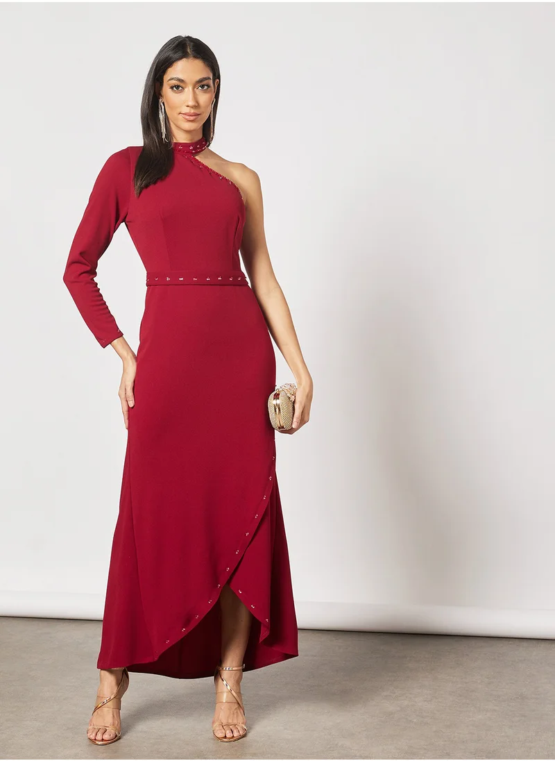ZUYE Asymmetric Neck Wrap Dress