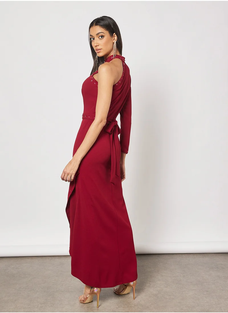 ZUYE Asymmetric Neck Wrap Dress