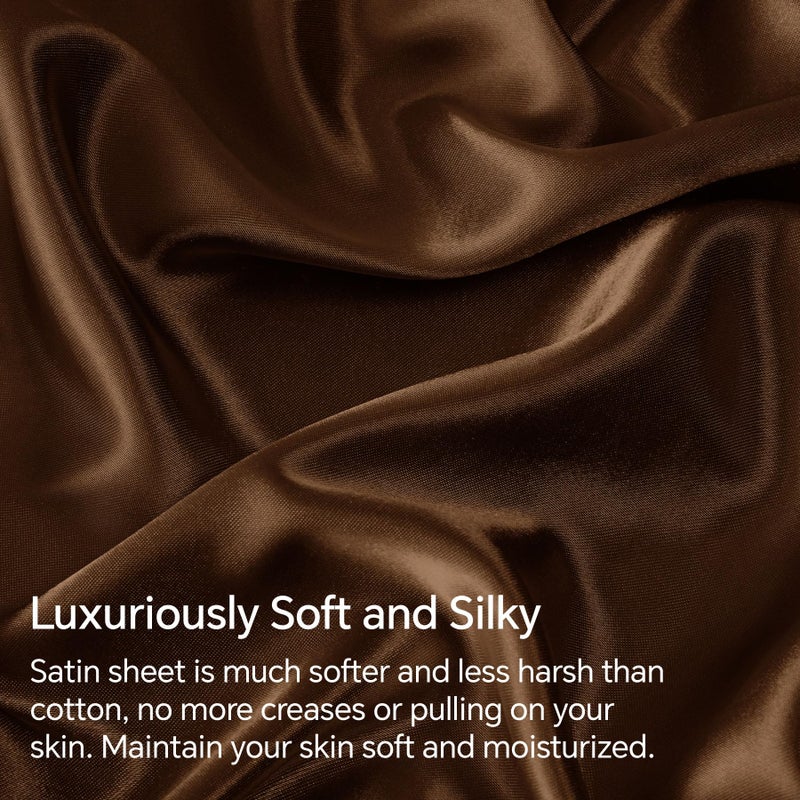 BEDELITE Satin Sheets Twin Size Bed Set  Luxury Soft Brown Silky Sheets for Hair and Skin  Similar to Silk Bed Sheets Set 3 Pieces with 1 Deep Pocket Fitted Sheet  1 Flat Sheet  and 1 Pillowcase - Image 3