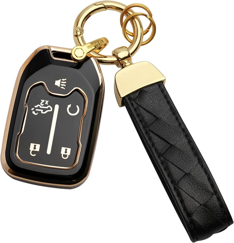 Bqepe Key Fob Cover with Keychain for Chevrolet Silverado and GMC Sierra (2015-2022, Black, 6 Buttons) - Image 1