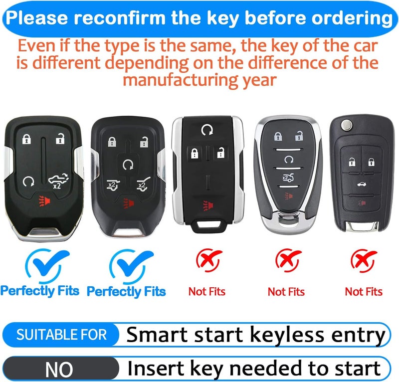 Bqepe Key Fob Cover with Keychain for Chevrolet Silverado and GMC Sierra (2015-2022, Black, 6 Buttons) - Image 2