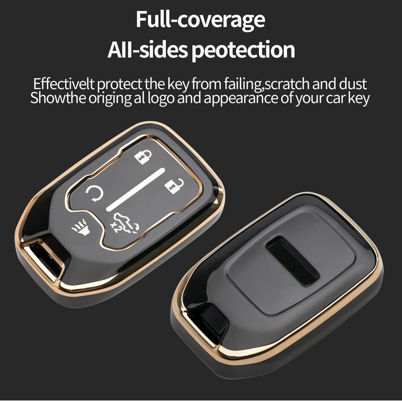 Bqepe Key Fob Cover with Keychain for Chevrolet Silverado and GMC Sierra (2015-2022, Black, 6 Buttons) - Image 3
