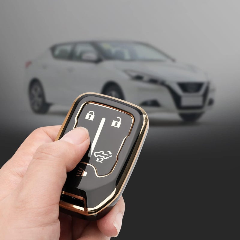 Bqepe Key Fob Cover with Keychain for Chevrolet Silverado and GMC Sierra (2015-2022, Black, 6 Buttons) - Image 5