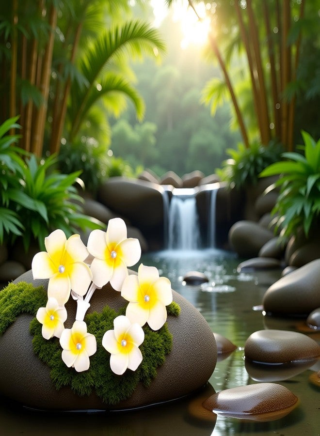 ١٠ قطع من مشابك شعر هاواي المصنوعة من اللؤلؤ الأبيض على شكل زهرة بلوميريا، بطول ٥ سم، مشابك شعر هاواي لحفلات الشاطئ، دبابيس شعر صناعية على شكل زهور استوائية لحفلات الزفاف، مشابك شعر - Image 3