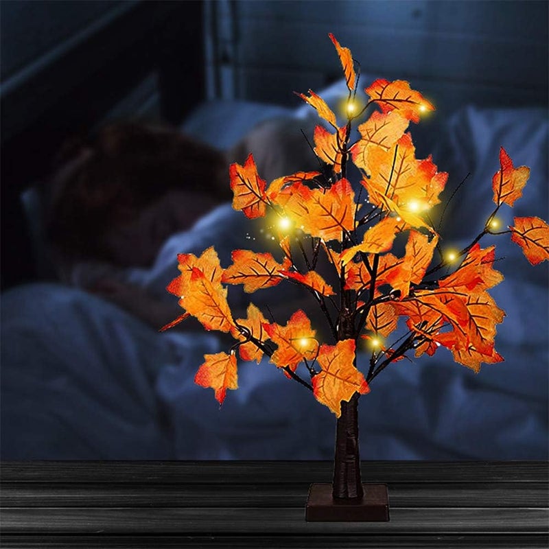 S-Union Artificial Fall Lighted Maple Tree 24 LED Thanksgiving Decorations Table Lights Battery Operated for Wedding Party Gifts Indoor Outdoor Autumn Harvest Home Decor - Image 2