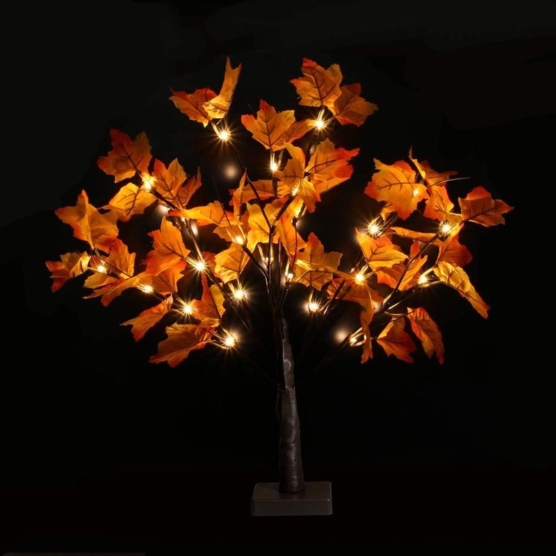 S-Union Artificial Fall Lighted Maple Tree 24 LED Thanksgiving Decorations Table Lights Battery Operated for Wedding Party Gifts Indoor Outdoor Autumn Harvest Home Decor - Image 5