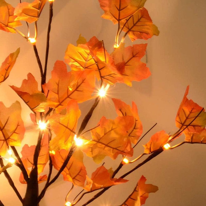 S-Union Artificial Fall Lighted Maple Tree 24 LED Thanksgiving Decorations Table Lights Battery Operated for Wedding Party Gifts Indoor Outdoor Autumn Harvest Home Decor - Image 4