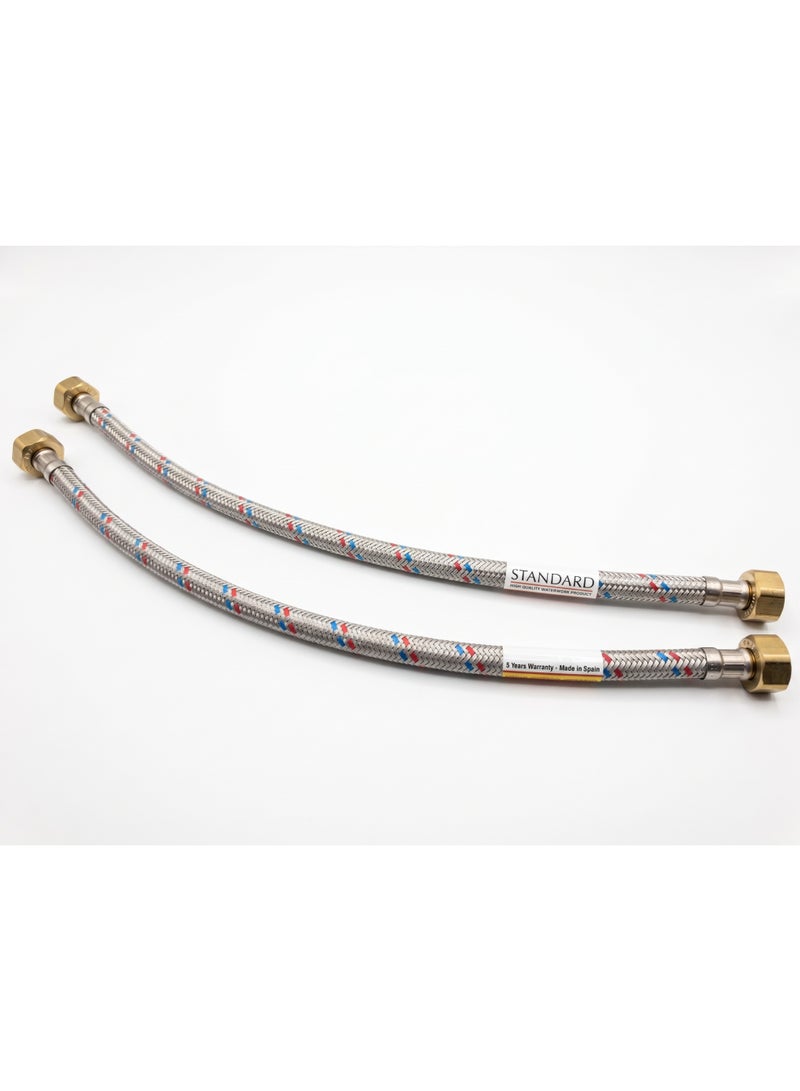STANDARD Set of 2 Stainless Spanish Plumbing Connector , Pure Copper Nut and IPD Sanitary Inner Hose (2 Pack) - Image 1